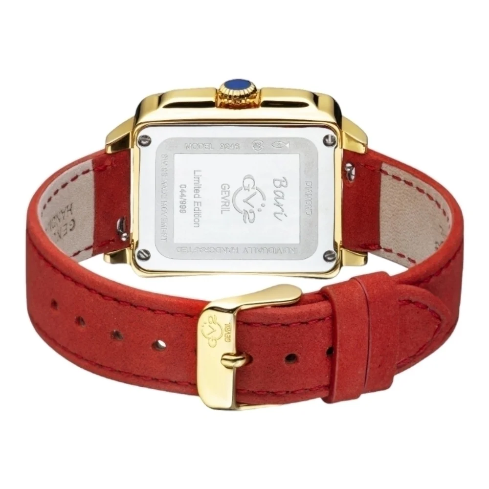 GV2 Gevril Bari Tortoise Diamond Watch, Red Suede Strap, NWT